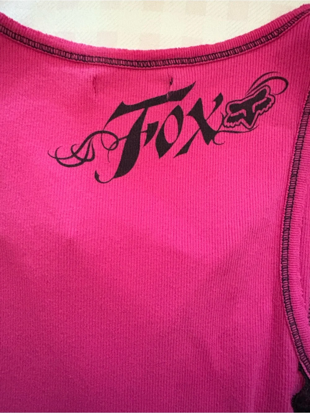Fox Fuchsia Tank Top with Black Lace Side Panels